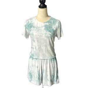 3/$20 Forever 21 Greenish/Blue and White Tie Dye Lightweight Romper (Medium)